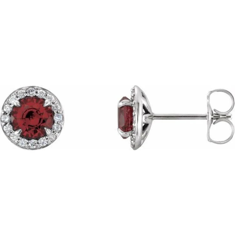 Ladies Earrings Sterling Silver-14K White 4.5 mm Natural Mozambique Garnet & 1/6 CTW Natural Diamond Earrings