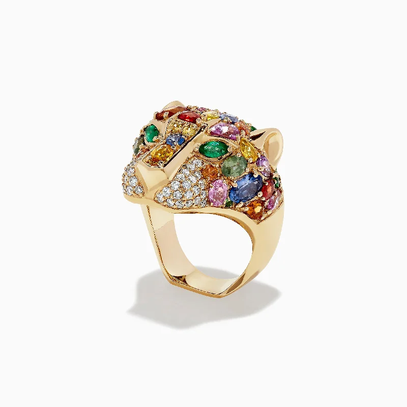 Ladies Rings with Sugilite-Watercolors 14K Gold Multi Sapphire, Diamond & Emerald Panther Ring