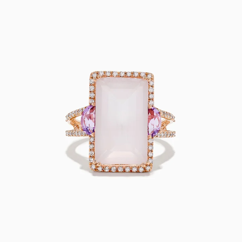 Ladies Rings Modern Art-14K Rose Gold Pink Rose Quartz, Pink Amethyst and Diamond Ring