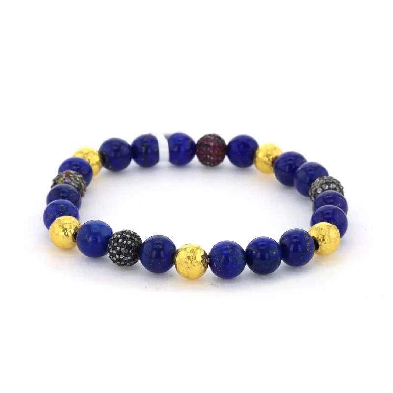 Special Occasion Bracelets -Lapis, Diamond & Sapphire Bead Stretch Bracelet