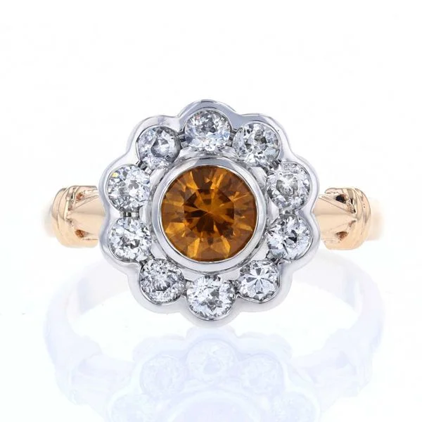 Ladies Rings with Brookite-Yellow Sapphire Halo Ring