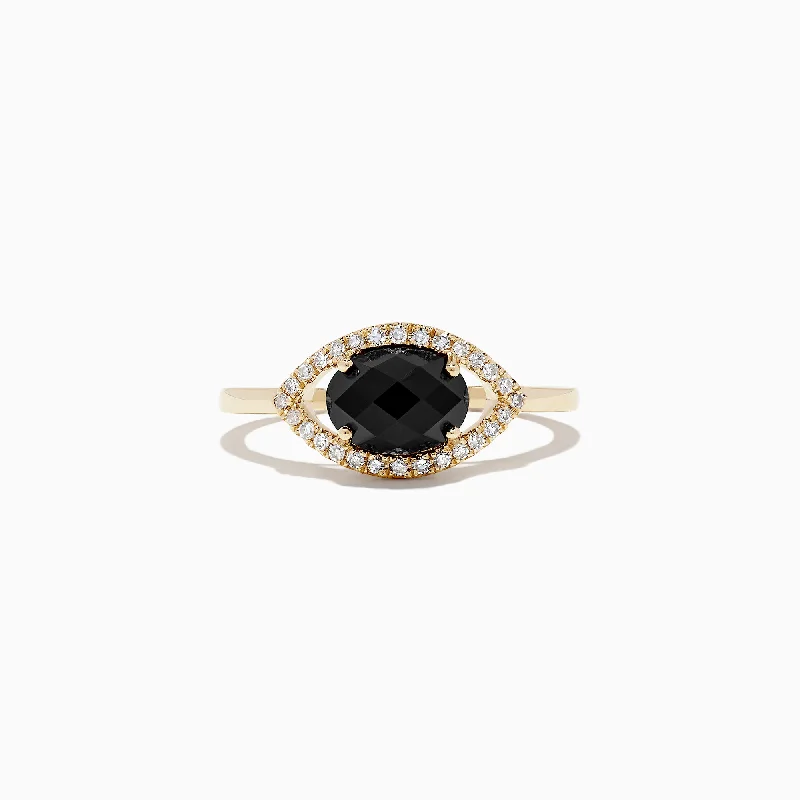 Ladies Rings with Coral-Novelty 14K Yellow Gold Onyx and Diamond Evil Eye Ring, 1.56 TCW