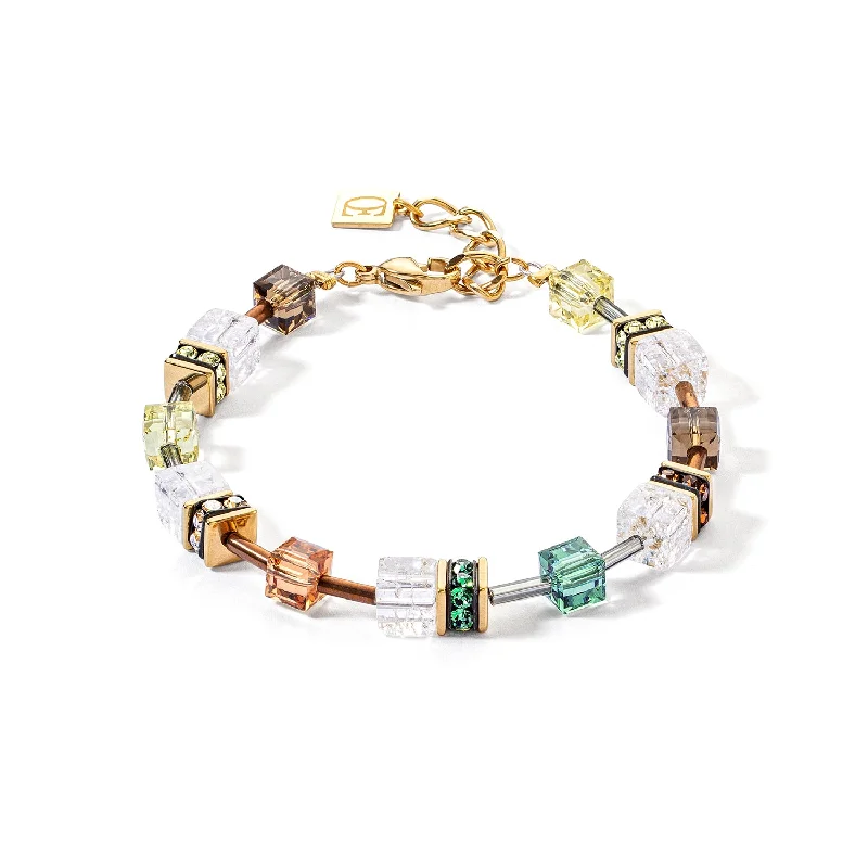 Office Bracelets -Coeur De Lion GeoCUBE® Iconic Nature Gold Brown White Bracelet