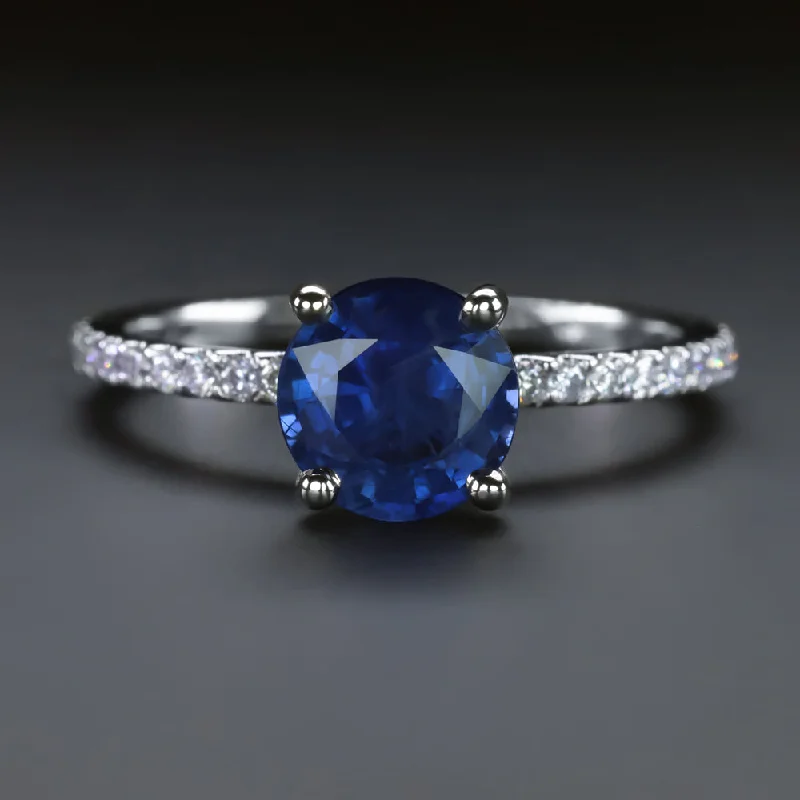 Ladies Engagement Rings Spiral Design-1.74ct SAPPHIRE DIAMOND RING 14k WHITE GOLD ROUND CUT NATURAL ENGAGEMENT BLUE