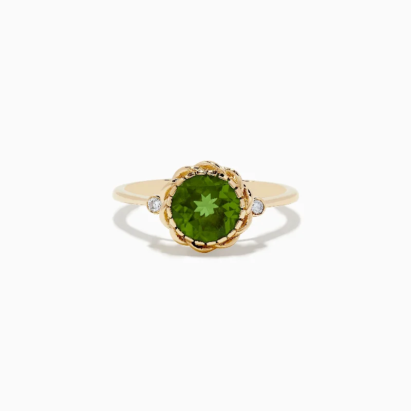 Ladies Rings with Cavansite-14K Yellow Gold Peridot and Diamond Ring