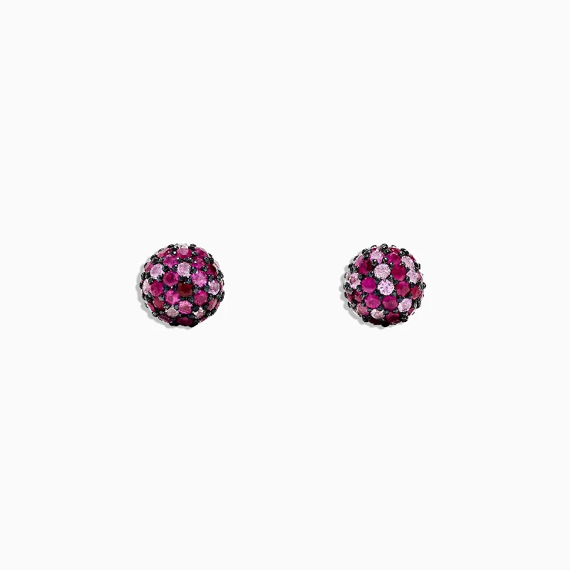 Ladies Earrings with Sapphire-925 Sterling Silver Pink Sapphire Splash Stud Earrings, 2.45 TCW