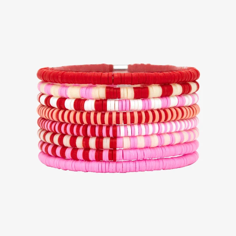 Glitter Bracelets -Vacation Vibes Pink Moment Stretch Bracelet Set of 8