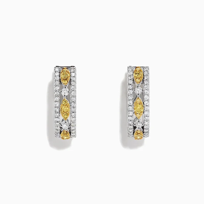 Ladies Earrings Handmade Craft-Canare 14K White Gold 5/8"Yellow Diamond Hoop Earrings, 0.67 TCW