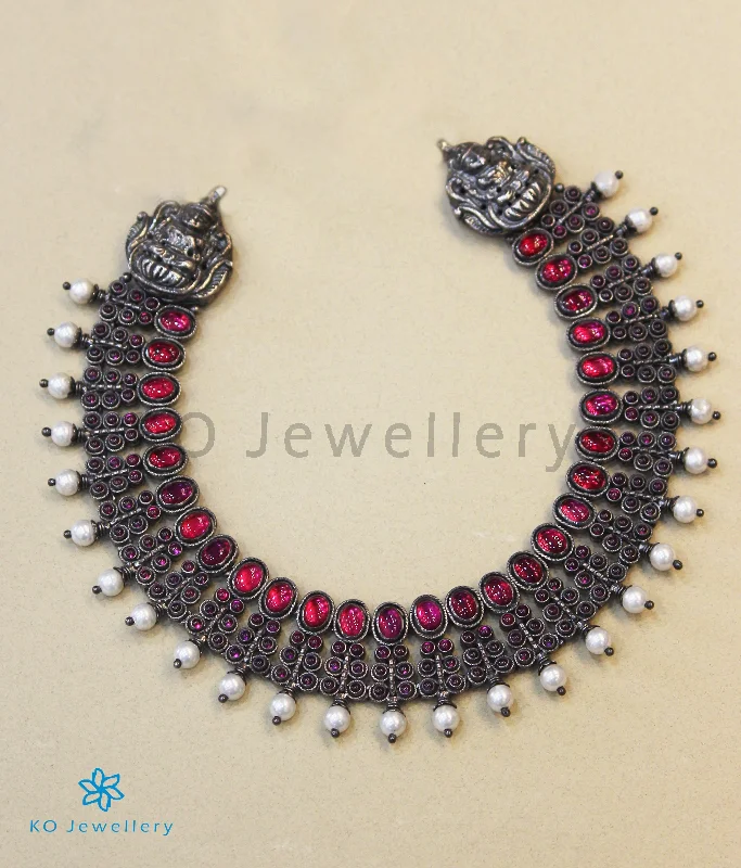 Chain Necklaces -The Antara Silver Kempu Necklace (Oxidised)