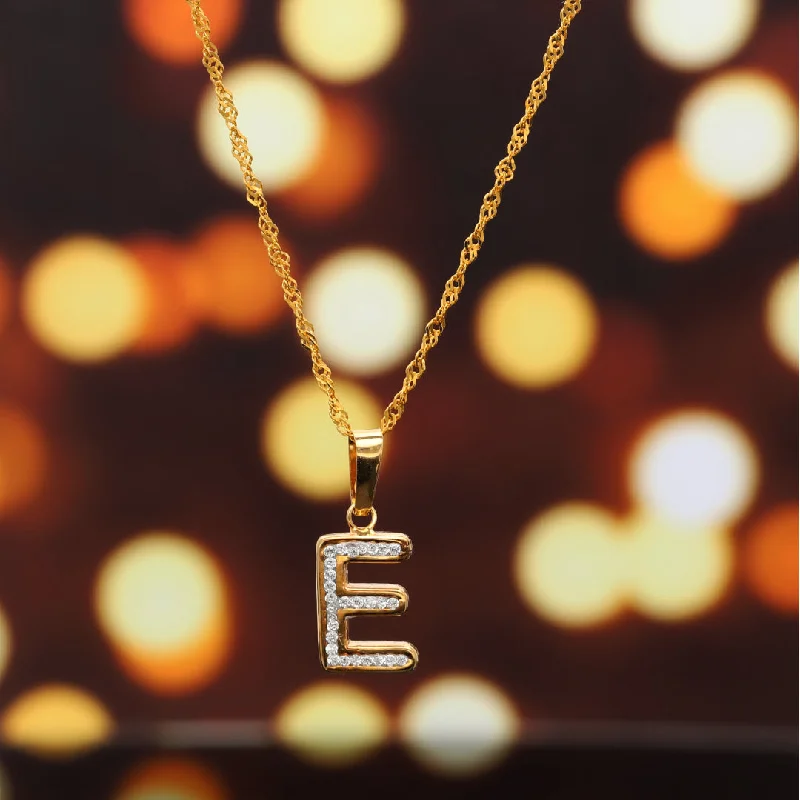 Sun Necklaces -Gold Necklace (Chain with E Shaped Alphabet Letter Pendant) 18KT - FKJNKL18K9411