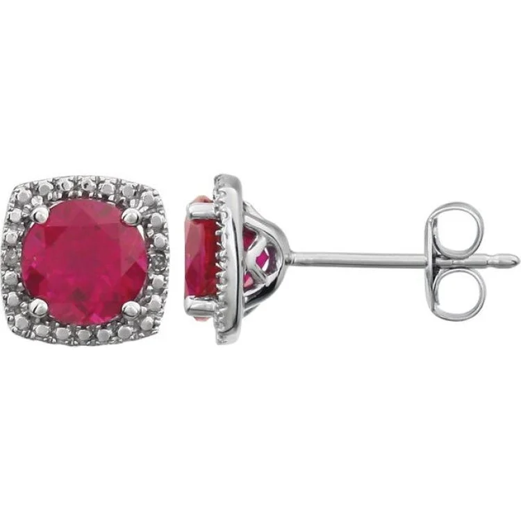 Ladies Earrings with Uvarovite-Sterling Silver Lab-Grown Ruby & .015 CTW Natural Diamond Earrings