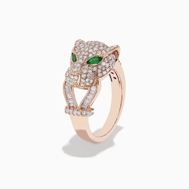 Ladies Rings with Heliodor-Signature 14K Rose Gold Emerald and Diamond Panther Ring