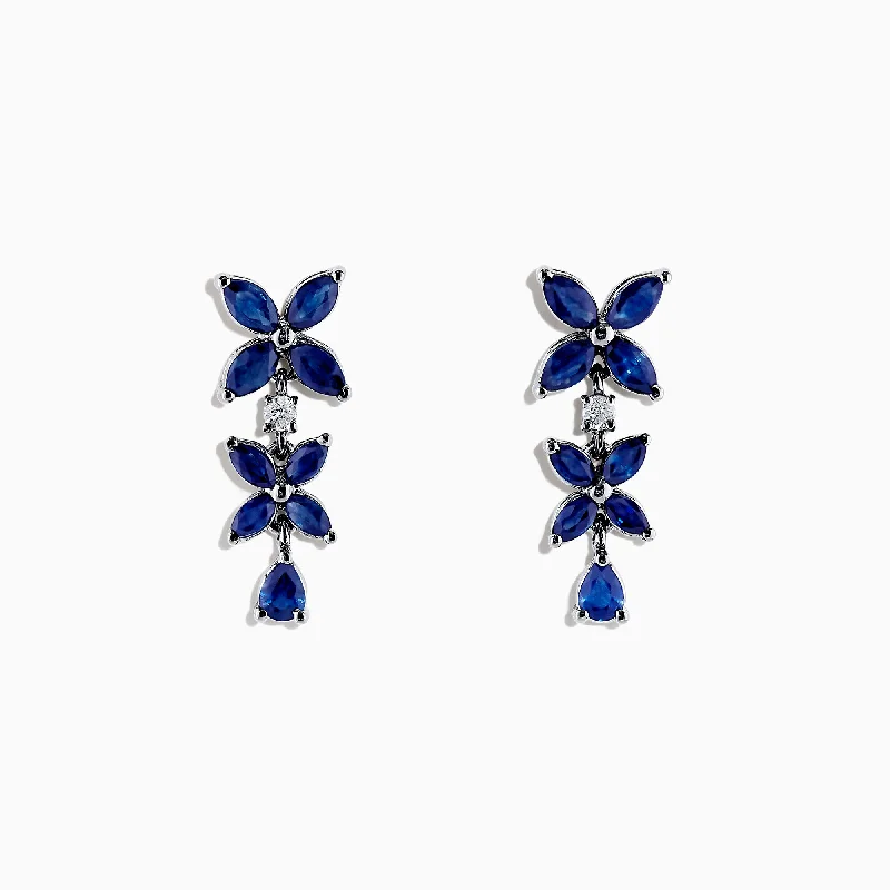 Ladies Earrings with Chrysocolla-14K White Gold Blue Sapphire and Diamond Earrings, 2.72 TCW