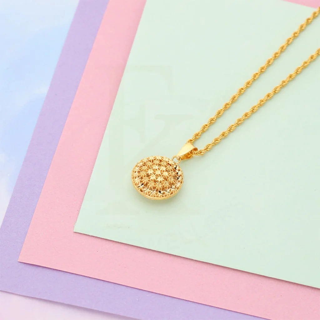 Cubic Zirconia Necklaces -Gold Necklace (Chain With Round Shaped Pendant) 21KT - FKJNKL21K5127