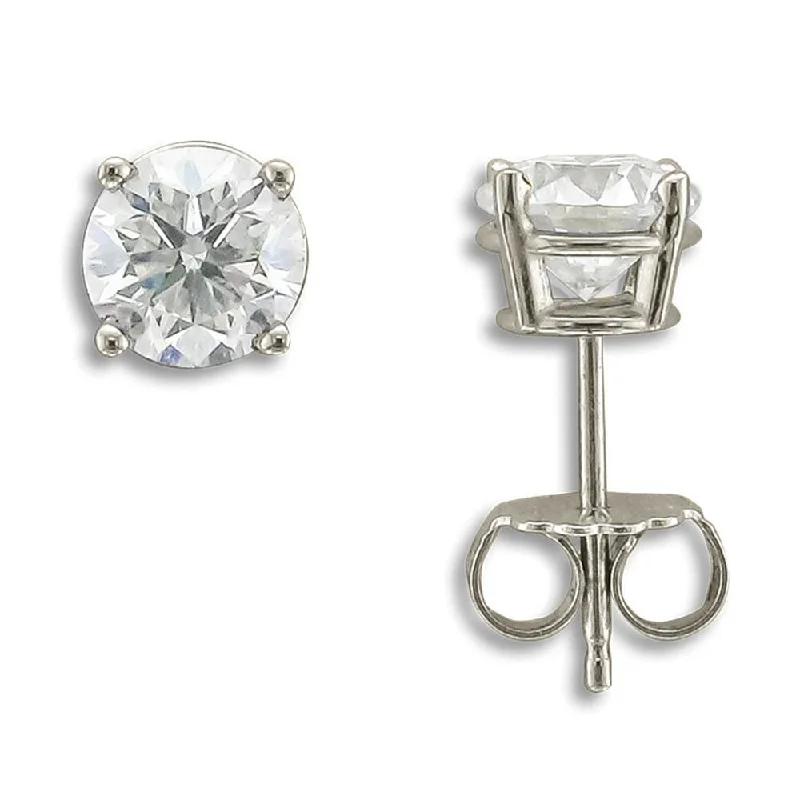 Ladies Earrings with Chalcanthite-14KT WHITE GOLD 1 1/2 CTW ROUND DIAMOND EARRINGS