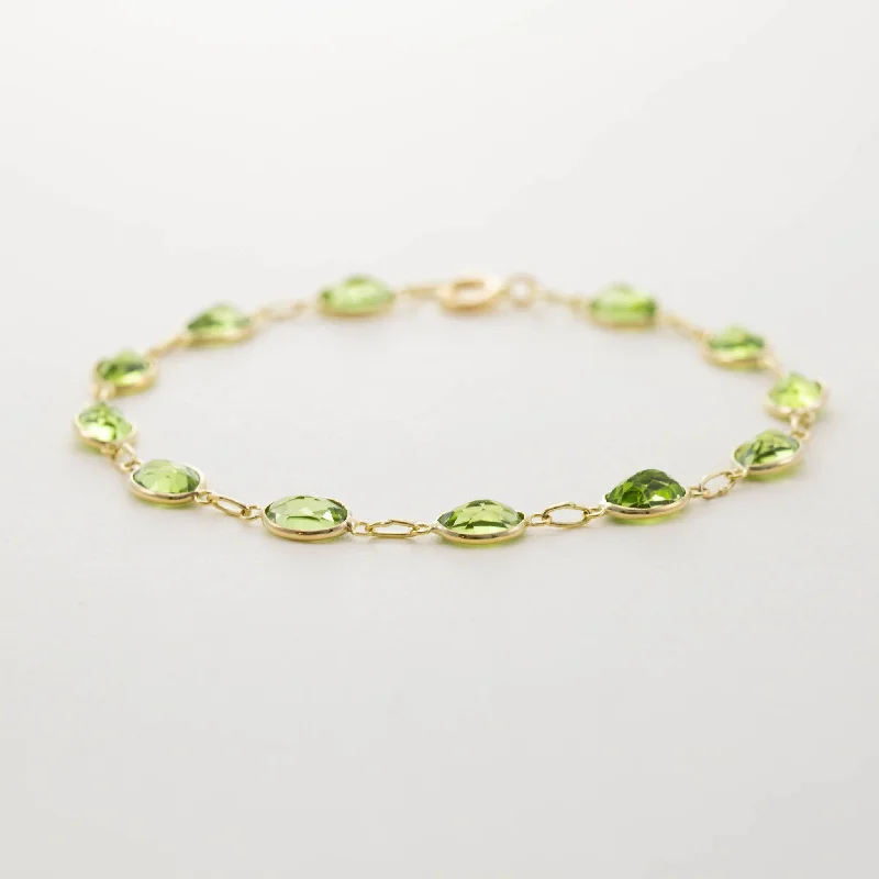 Textured Bracelets -9ct Gold Bezel Set Peridot Bracelet