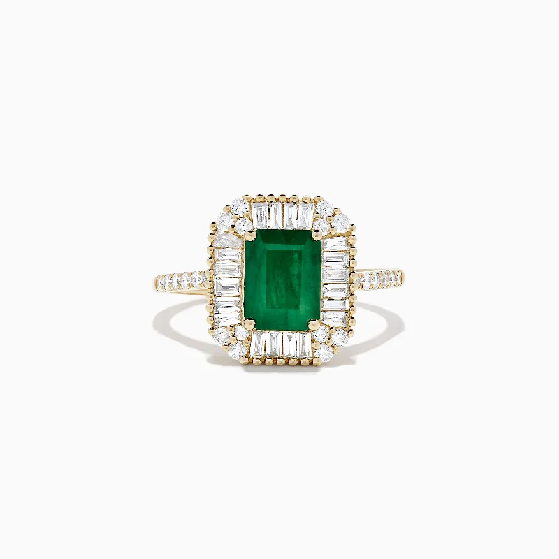 Ladies Rings with Clinozoisite-Brasilica 14K Yellow Gold Emerald and Diamond Ring, 2.00 TCW