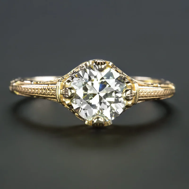 Ladies Engagement Rings Promise Style-1 CARAT OLD CUT DIAMOND ENGAGEMENT RING VINTAGE STYLE 14k YELLOW GOLD SOLITAIRE