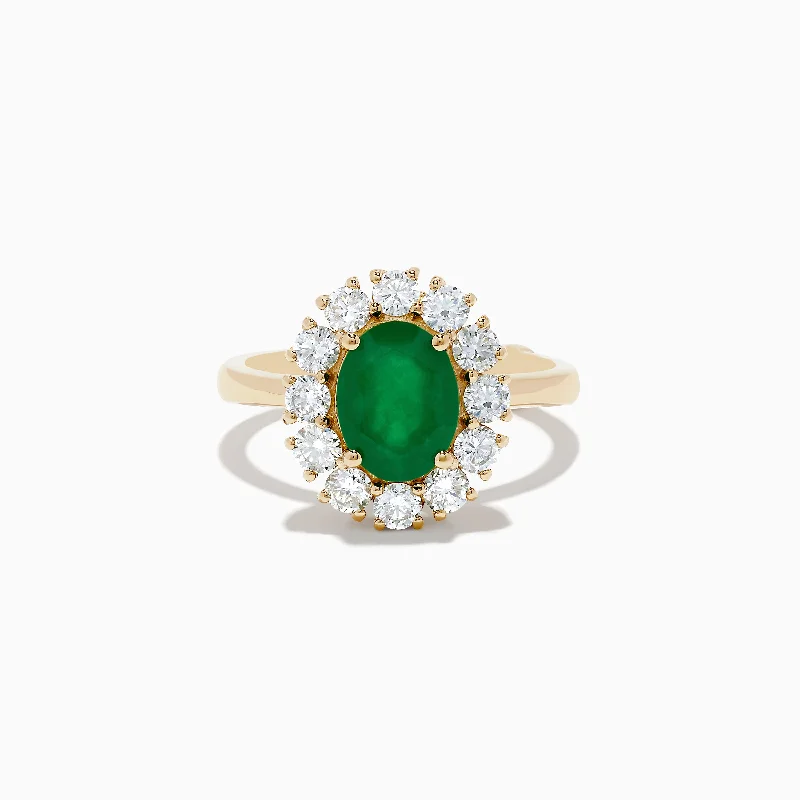 Ladies Rings with Pearls-14K Yellow Gold Emerald and Diamond Ring