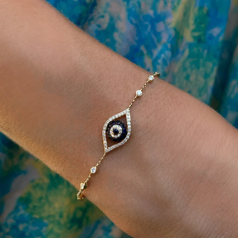 Initial Bracelets -Black White Diamond Evil Eye Bracelet