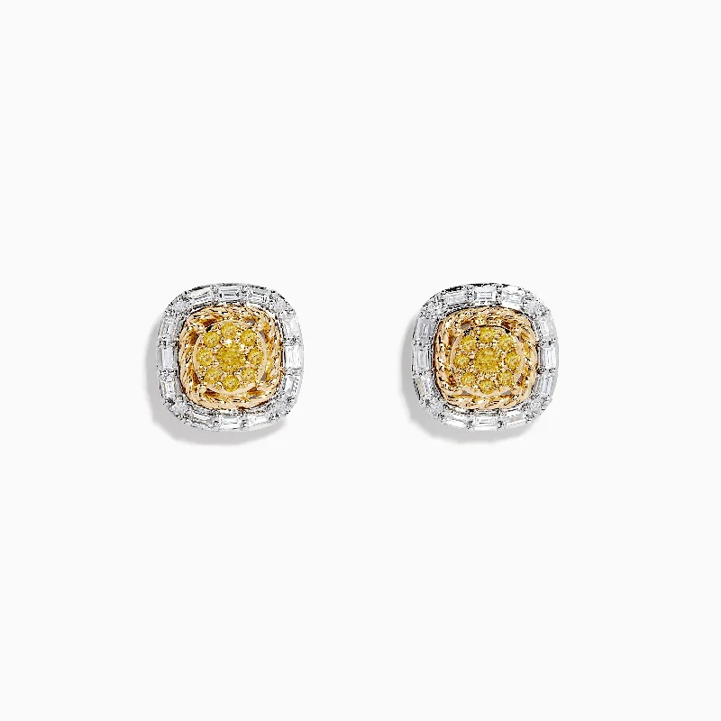 Ladies Earrings for Wedding-Canare 14K Two-Tone Gold Yellow and White Diamond Stud Earrings