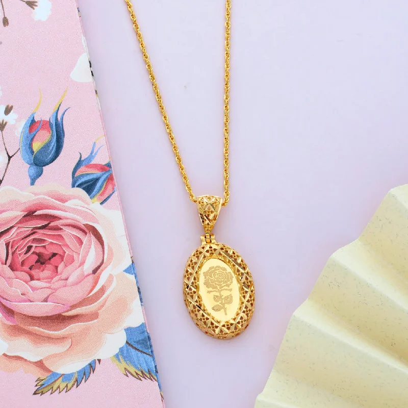 Fashion Necklaces -Gold Necklace (Chain Oval Shaped Rose Frame Pendant) 21KT - FKJNKL21KM9615