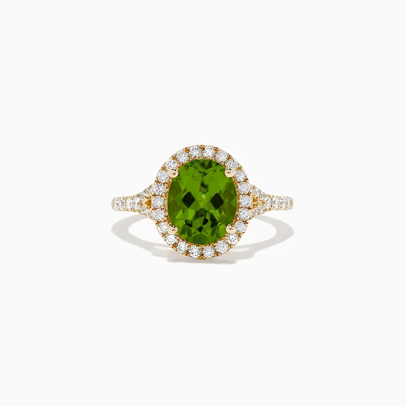 Ladies Rings Fashion Trend-14K Yellow Gold Peridot and Diamond Ring