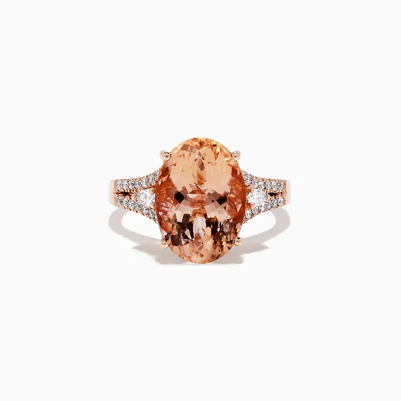 Ladies Rings Key Shape-Blush 14K Rose Gold Morganite and Diamond Ring