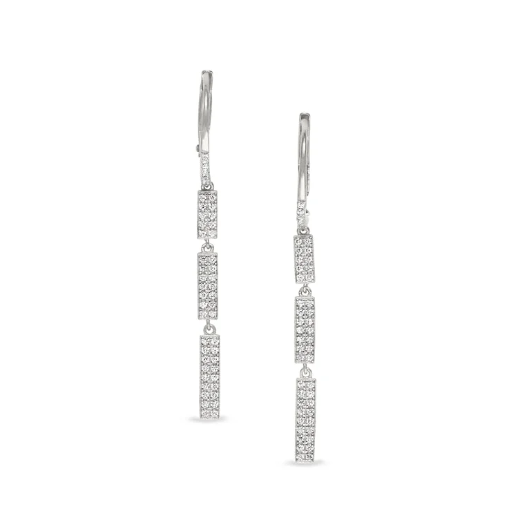 Ladies Earrings with Labradorite-Platinum Finish Sterling Silver Micropave Three Bar Drop Earrings with Simulated Diamonds