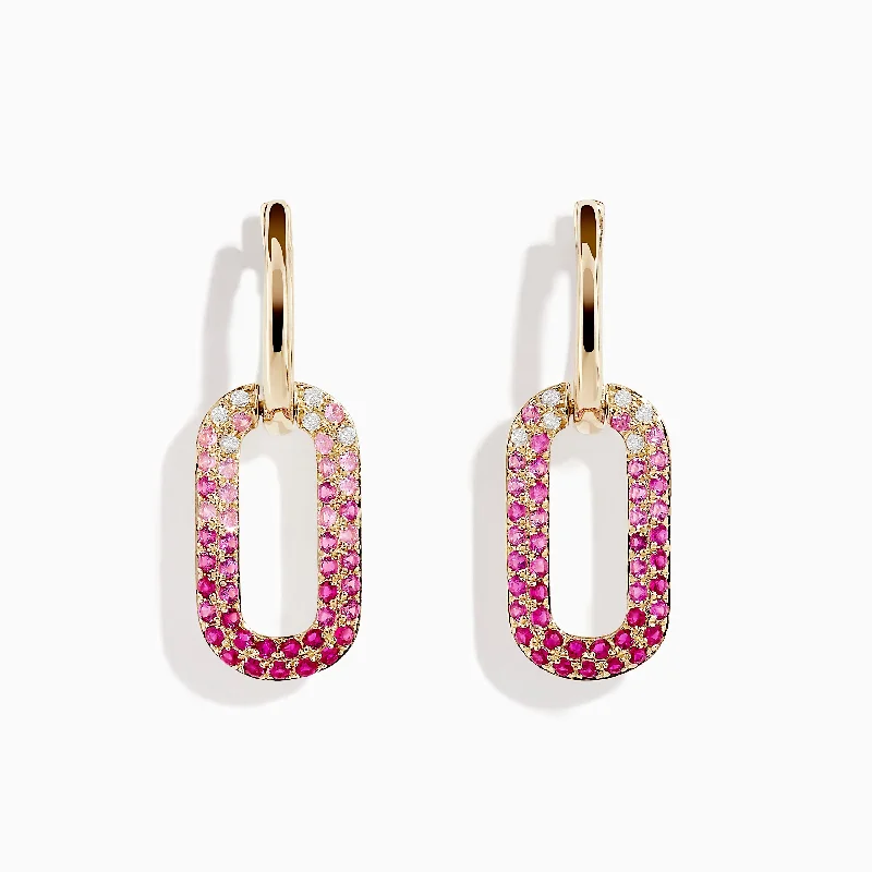 Ladies Earrings with Heliodor-14K Yellow Gold Pink Sapphire and Diamond Earrings