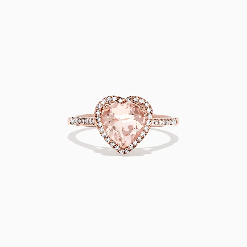 Ladies Rings with Zincite-Blush 14K Rose Gold Morganite and Diamond Heart Ring, 1.93 TCW