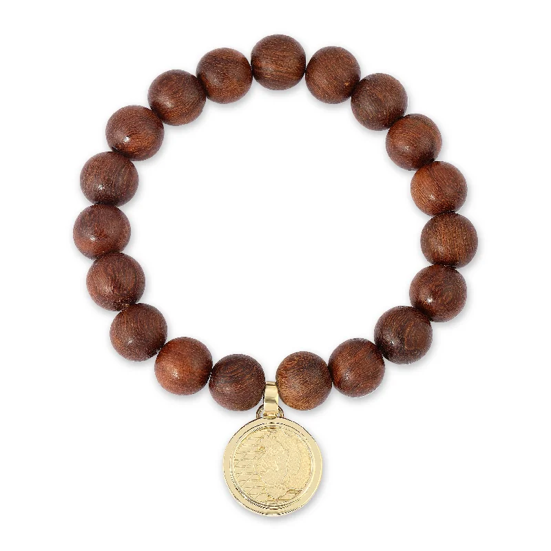 Modern Bracelets -Wood Beaded Bracelet with Lioness Coin