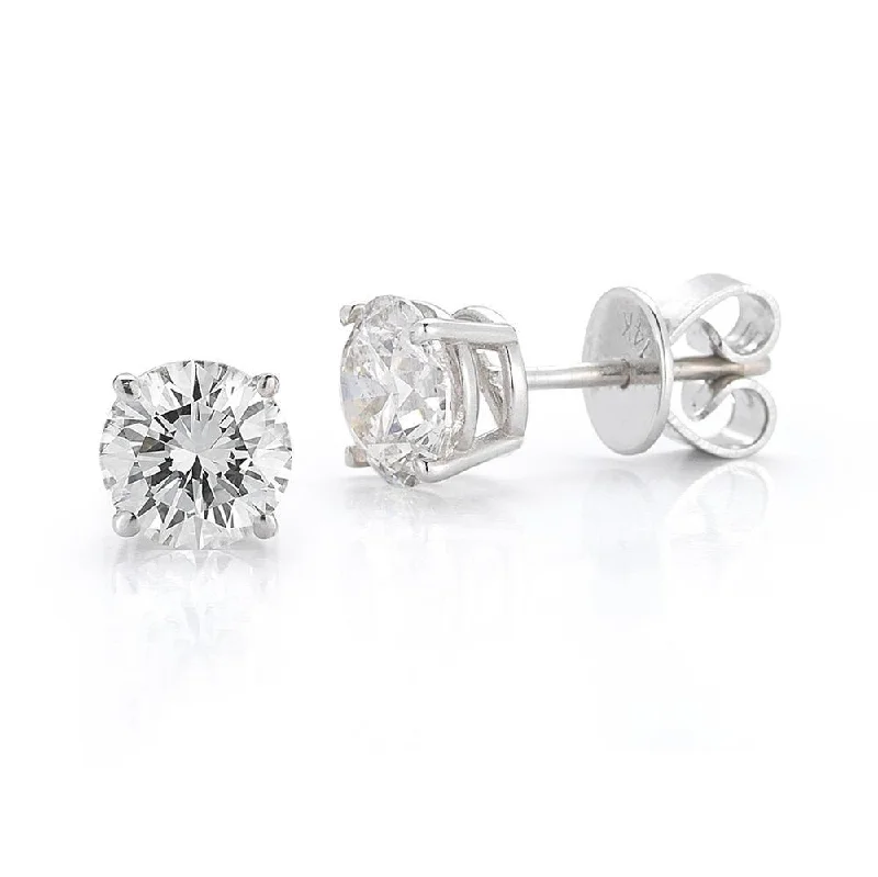 Ladies Earrings for Daughters-14KT WHITE GOLD 1.00 CTW ROUND DIAMOND EARRINGS