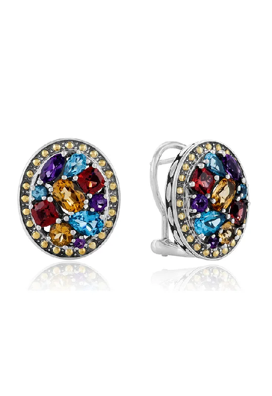 Ladies Earrings with Emerald-925 Sterling Silver & 18K Gold Multi Gemstone Earrings, 5.25 TCW