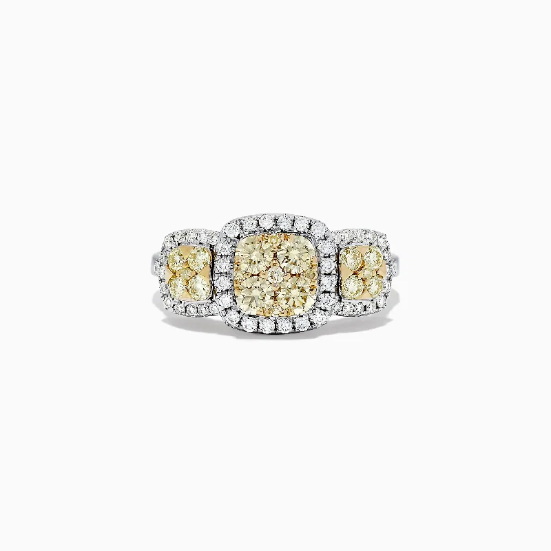 Ladies Rings with Sunstone-Canare 14K Two Tone Gold Yellow Diamond Cushion Shaped Cluster Ring, 1.10 TCW