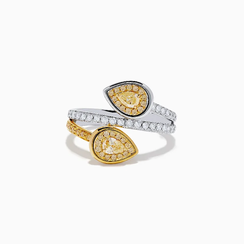 Ladies Rings with Flowers-Canare 18K Two-Tone Gold Pear Shaped Yellow Diamond Bypass Ring