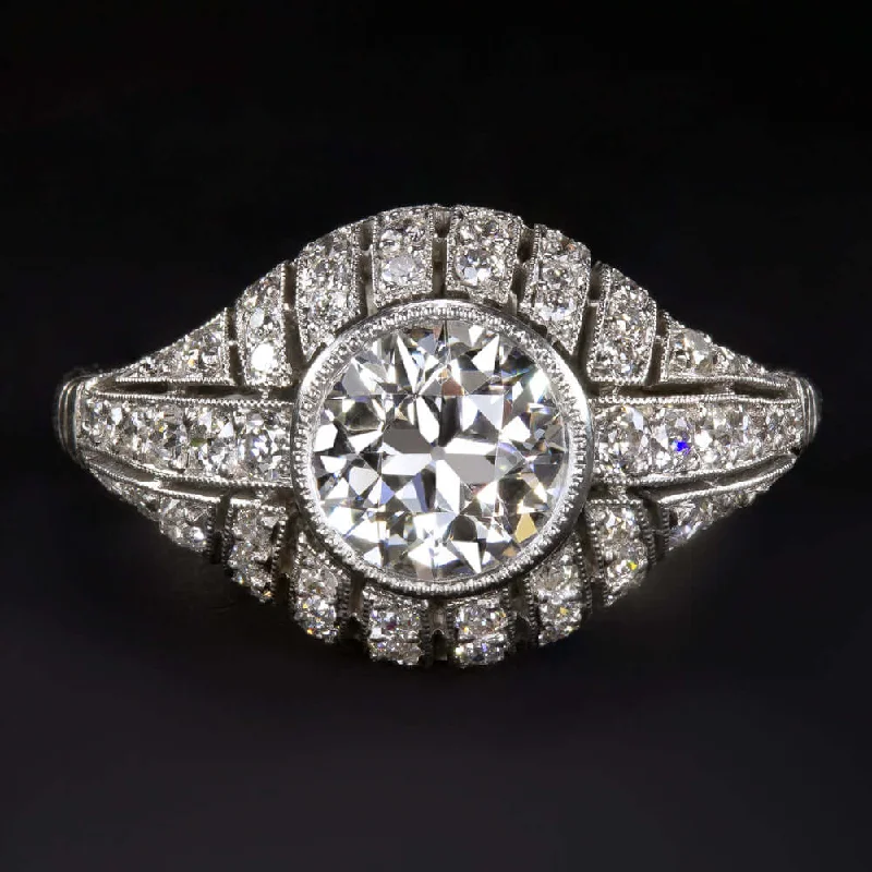 Ladies Engagement Rings Side Stones-1.65c CERTIFIED G VS DIAMOND ENGAGEMENT RING OLD EUROPEAN PLATINUM VINTAGE STYLE