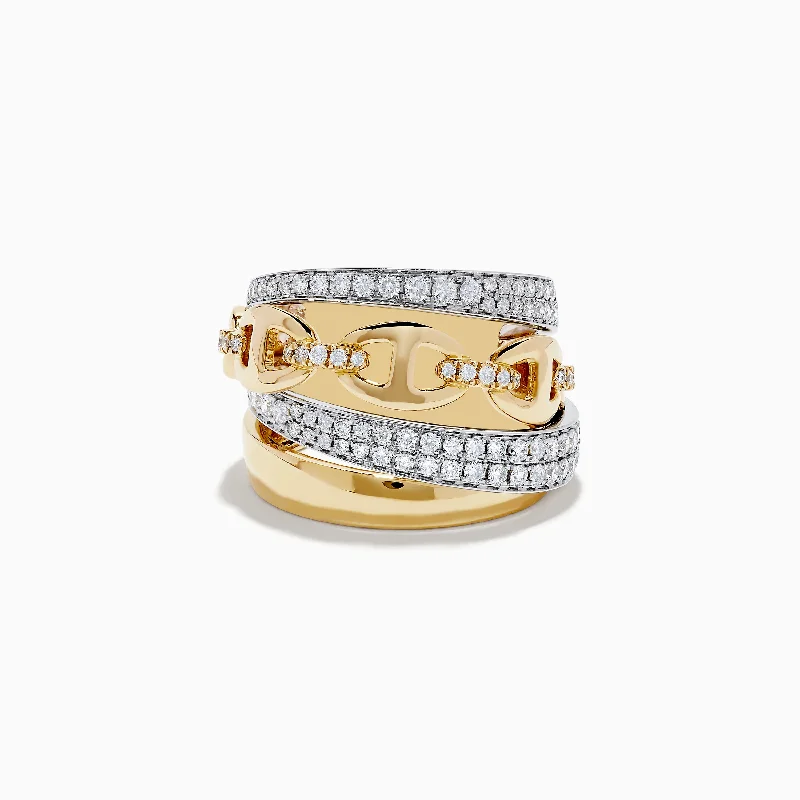 Ladies Rings for Aunts-Duo 14K 2-Tone Gold Anchor Chain Diamond Ring