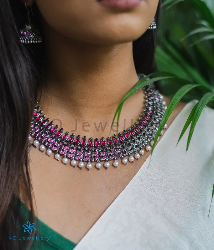 Loud Necklaces -The Ahalya Silver Kempu Necklace (Oxidised)