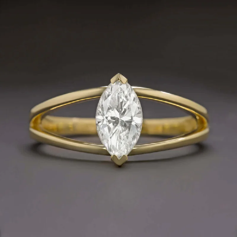 Ladies Engagement Rings with Serpentine-1 CARAT DIAMOND SPLIT SHANK SOLITAIRE RING MARQUISE CUT ENGAGEMENT YELLOW GOLD