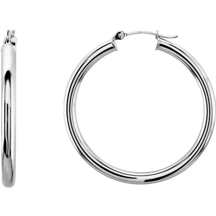 Ladies Earrings for Travelers-14K White 35 mm Tube Hoop Earrings