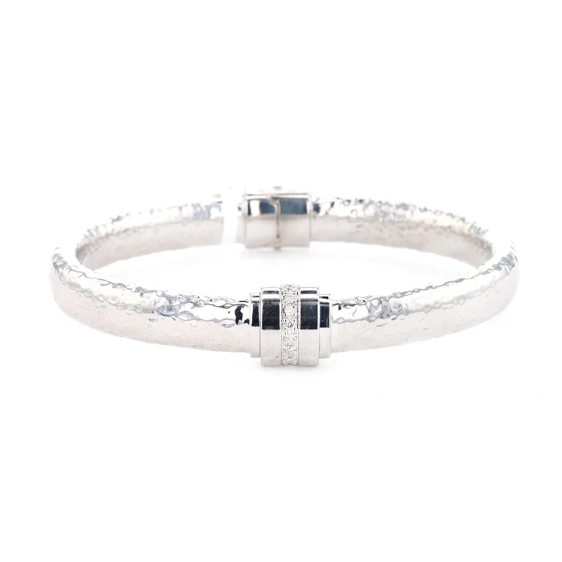 Ceramic Bracelets -0.12 ctw Diamond Hammered Bangle Bracelet