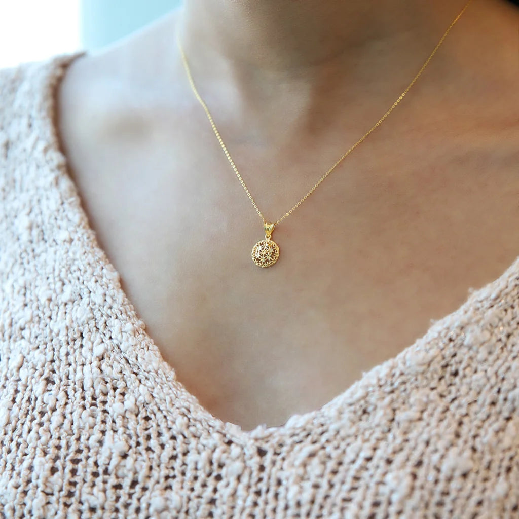 Desert Necklaces -Gold Necklace (Chain With Round Shaped Hollow Pendant) 21KT - FKJNKL21KM7946