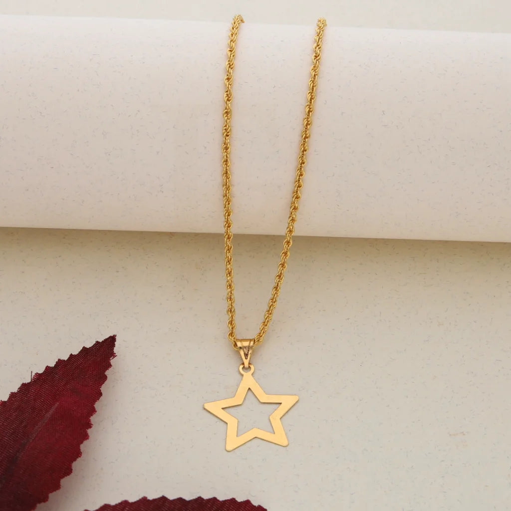 Minimal Necklaces -Gold Necklace (Chain with Gold Star Shaped Pendant) 21KT - FKJNKL21K7549