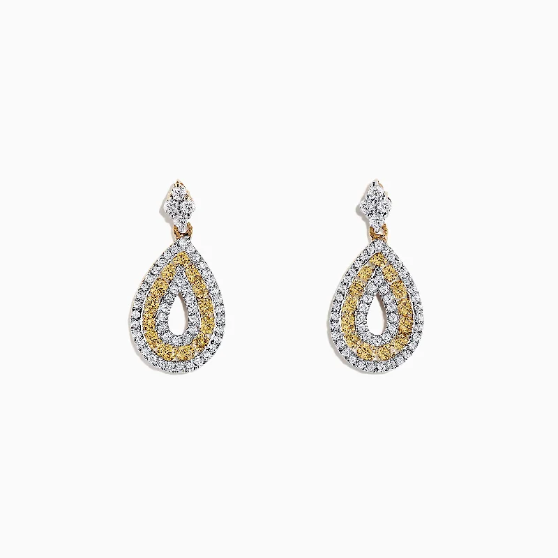 Ladies Earrings with Pectolite-14K Yellow Gold Yellow and White Diamond Earrings, 1.25 TCW