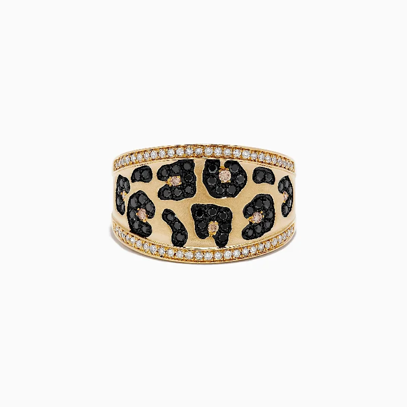 Ladies Rings Delicate Design-Signature 14K Yellow Gold Multi Color Diamond Leopard Spot Ring