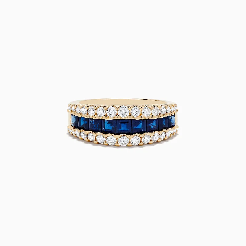 Ladies Rings for Engineers-Royale Bleu 14K Yellow Gold Blue Sapphire and Diamond Ring