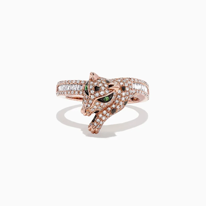 Ladies Rings Anchor Design-Signature 14K Rose Gold Diamond and Tsavorite Ring, 0.72 TCW