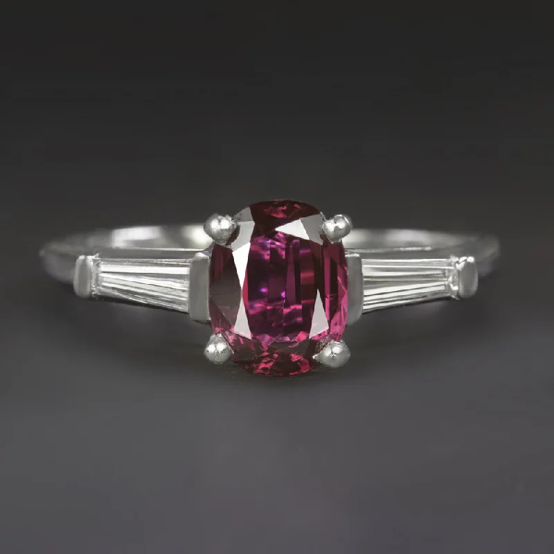 Ladies Engagement Rings Vintage Halo-2.30ct RUBY DIAMOND ENGAGEMENT RING PLATINUM IGI CERTIFIED 3 STONE OVAL SHAPE