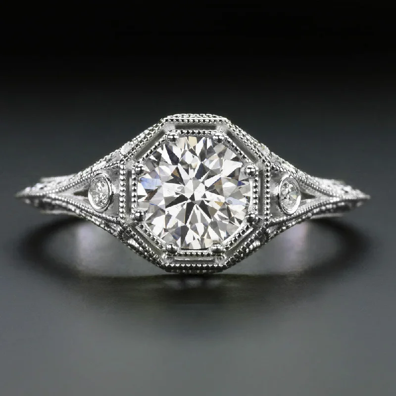 Ladies Engagement Rings Cross Design-1 CARAT VINTAGE STYLE DIAMOND ENGAGEMENT RING GIA CERTIFIED EXCELLENT CUT I SI2